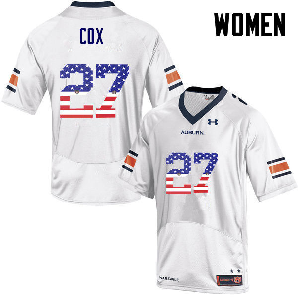 Auburn Tigers Women's Chandler Cox #27 White Under Armour Stitched College USA Flag Fashion NCAA Authentic Football Jersey WUF6274QH